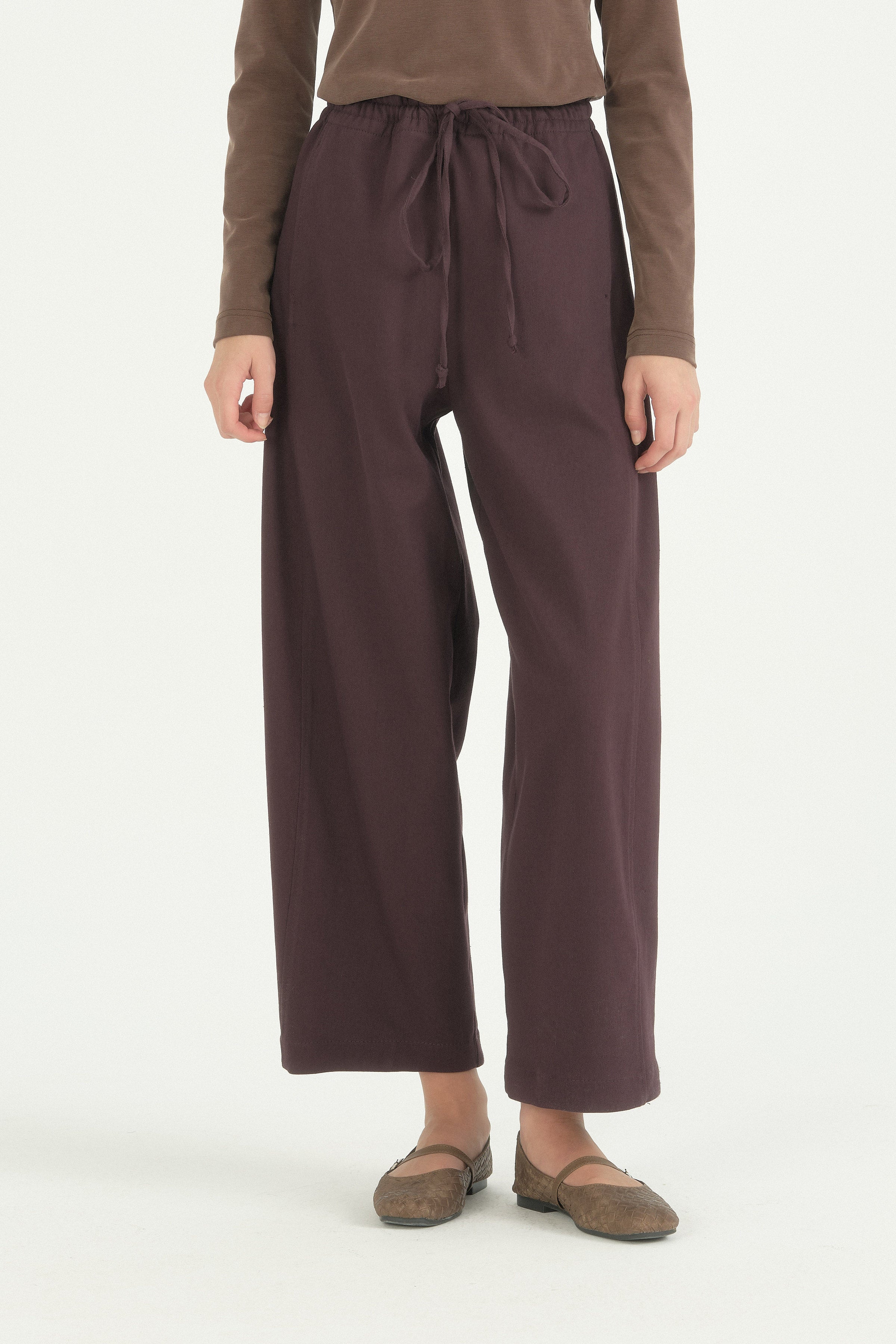 Lastikli Baggy Kanvas Pantolon - Mürdüm