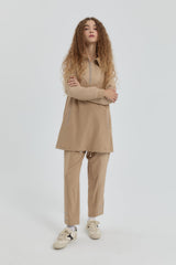 Leopar Jakarlı Örme Pantolon Tunik Takım - Camel