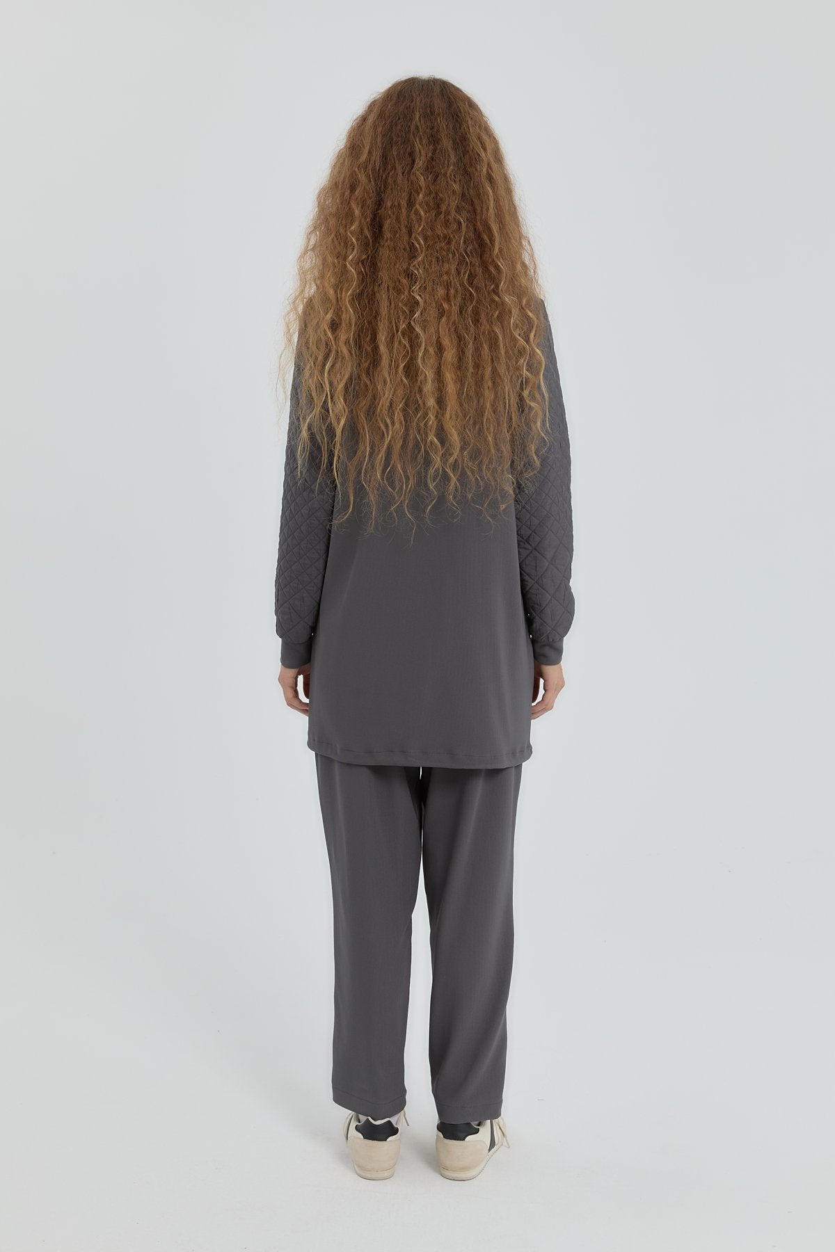 Leopard Print Jacquard Knit Pants and Tunic Set - Dark Gray