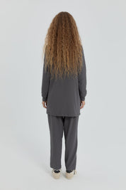 Leopard Print Jacquard Knit Pants and Tunic Set - Dark Gray