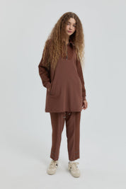 Leopard Jacquard Knit Pants Tunic Set - Coffee