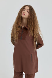 Leopard Jacquard Knit Pants Tunic Set - Coffee