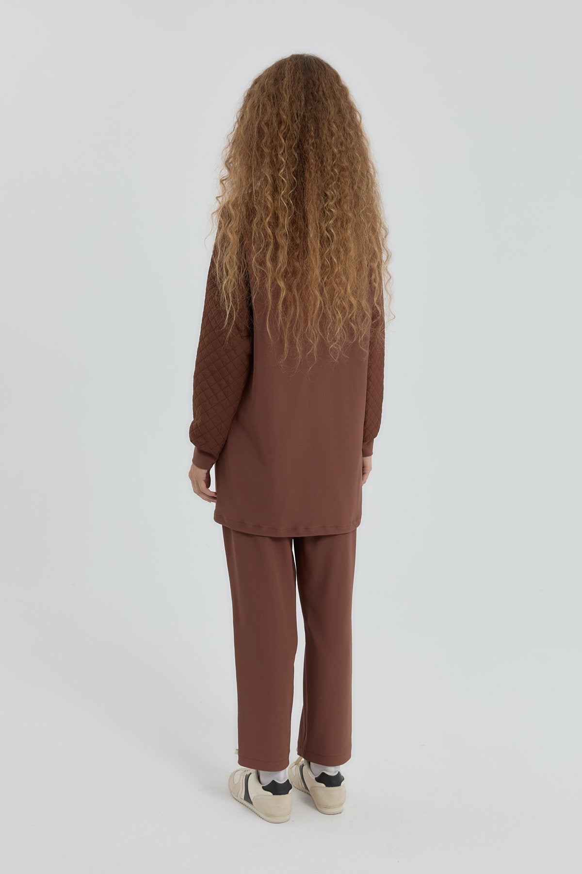 Leopard Jacquard Knit Pants Tunic Set - Coffee