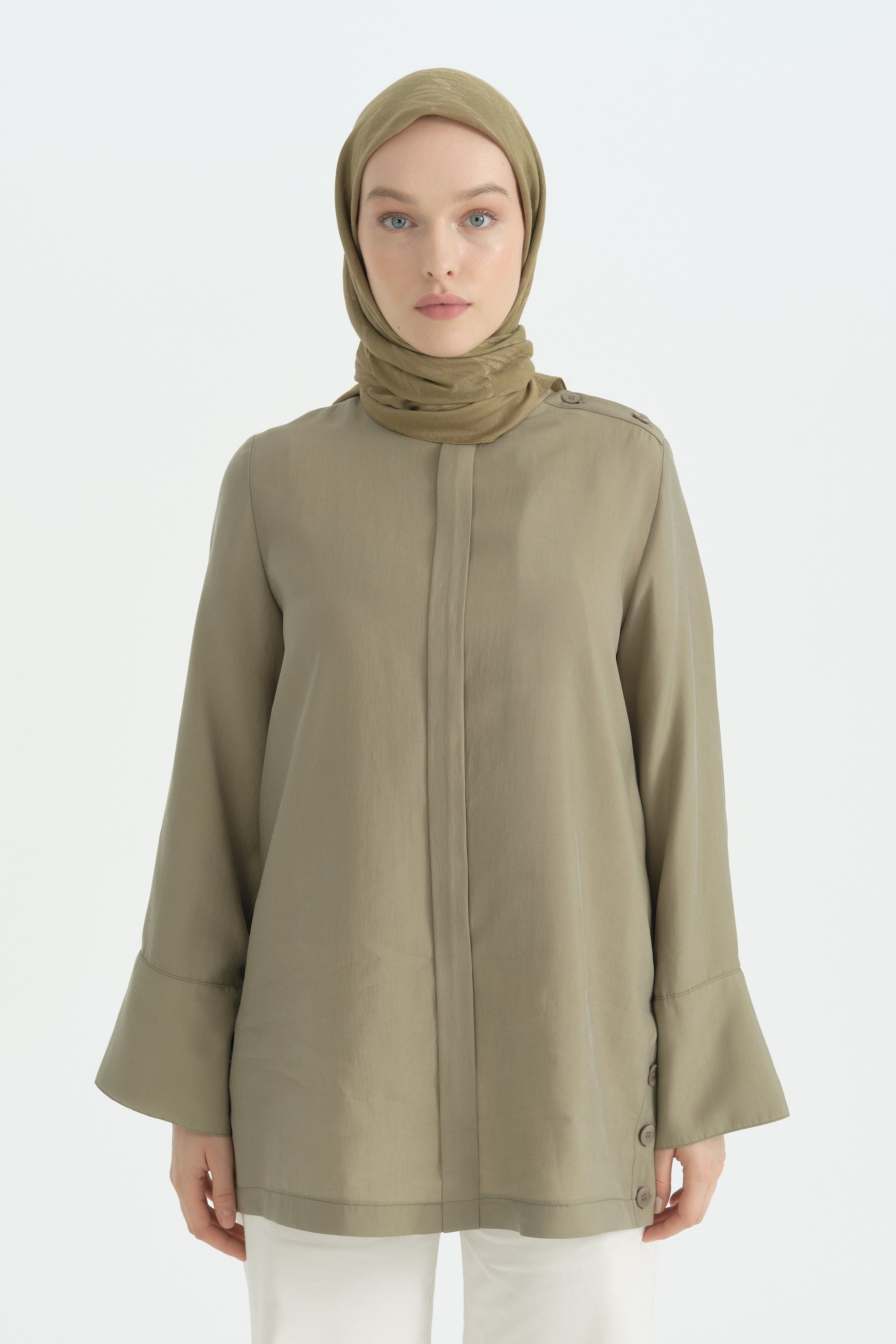 Logo Desen Naia Pamuk Eşarp - Olive