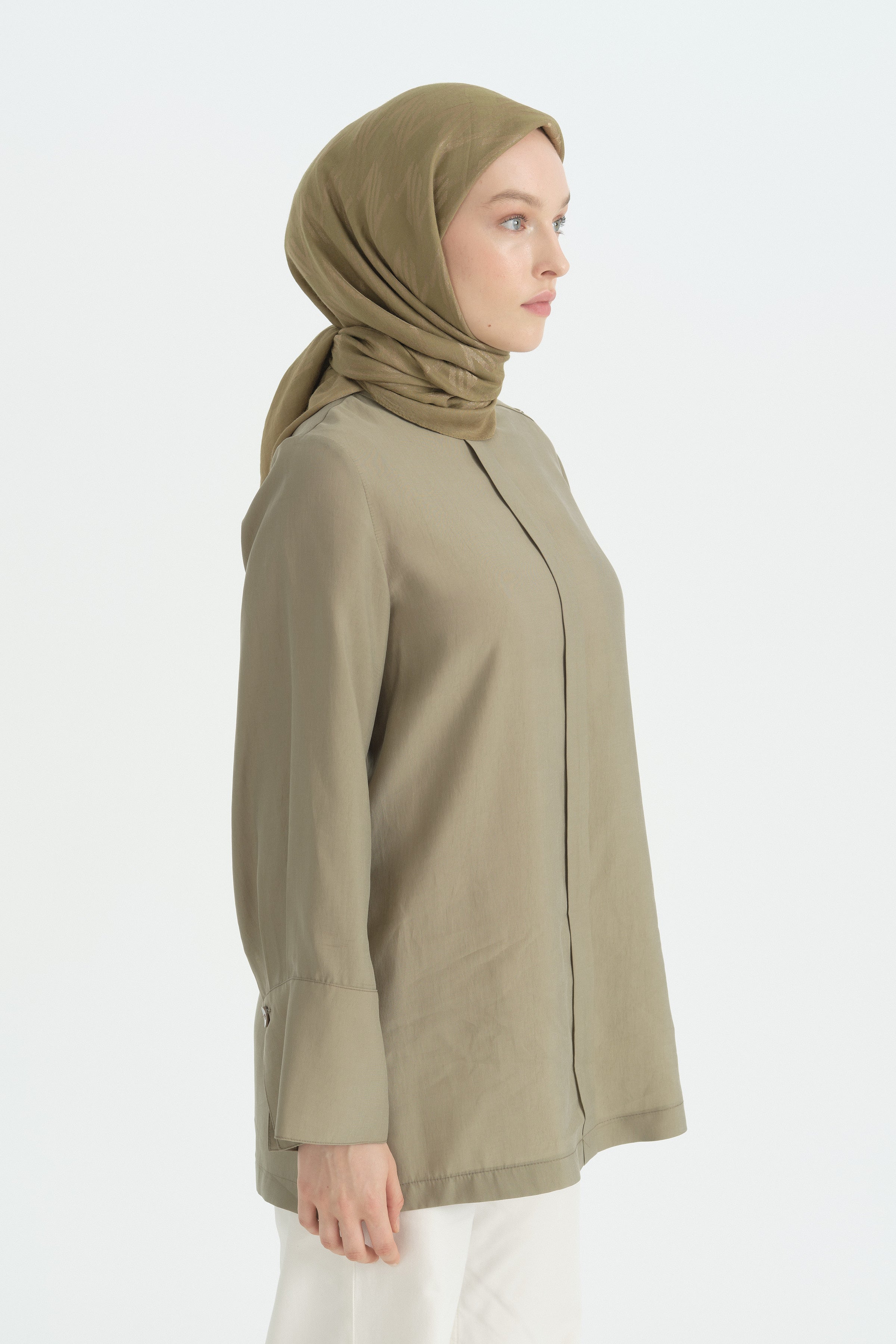 Logo Desen Naia Pamuk Eşarp - Olive
