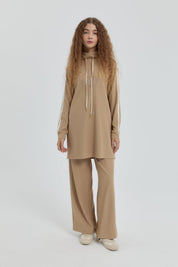 Logolu Örme Pantolon Tunik Takım - Camel