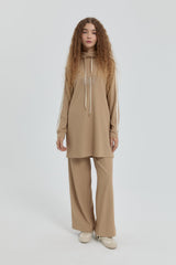Logolu Örme Pantolon Tunik Takım - Camel