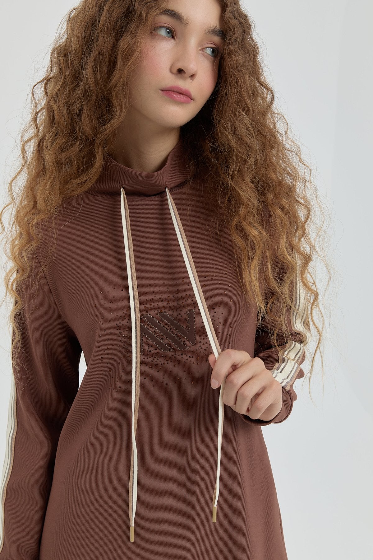 Logo Knitted Pants Tunic Set - Coffee