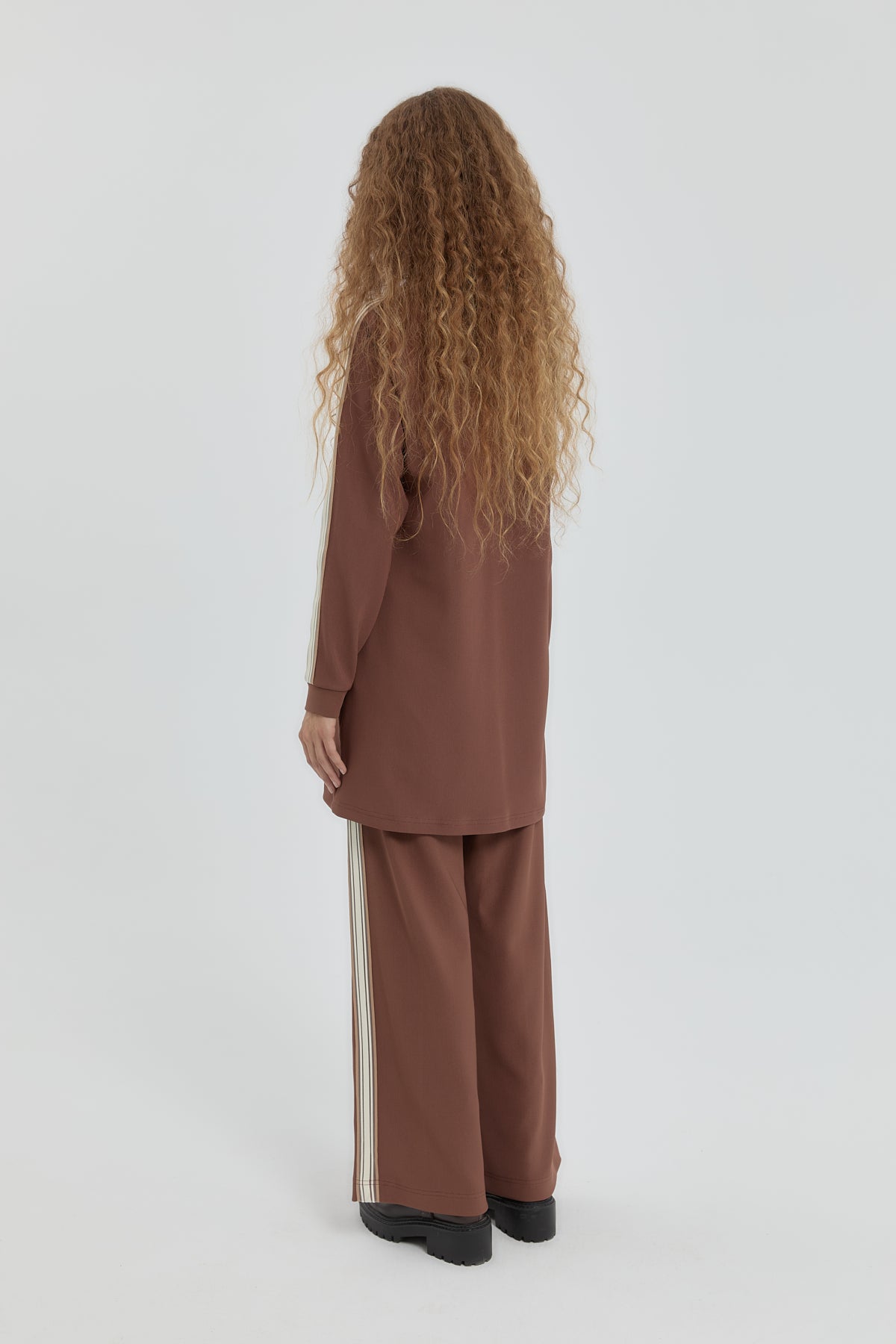 Logo Knitted Pants Tunic Set - Coffee