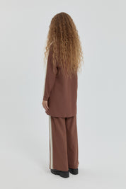Logo Knitted Pants Tunic Set - Coffee