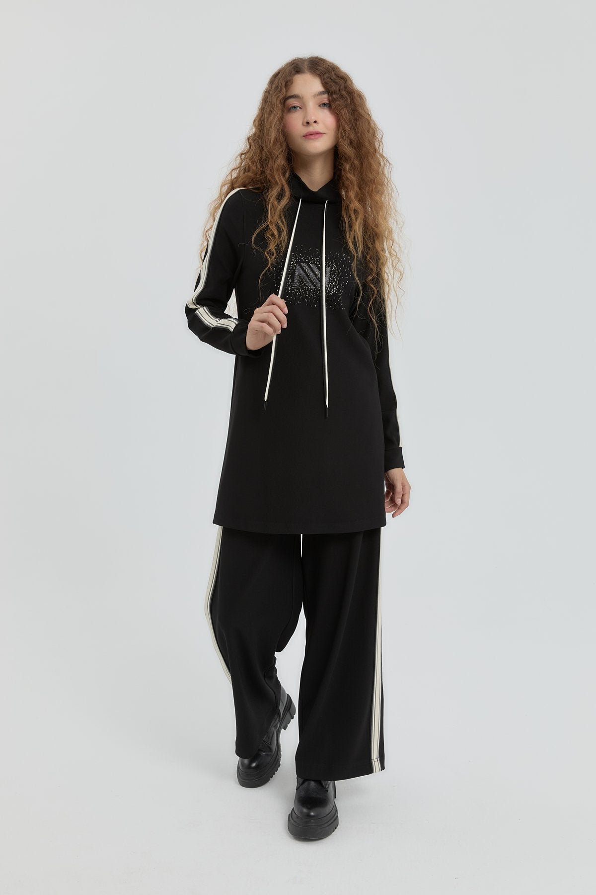 Logo Knitted Pants Tunic Set - Black