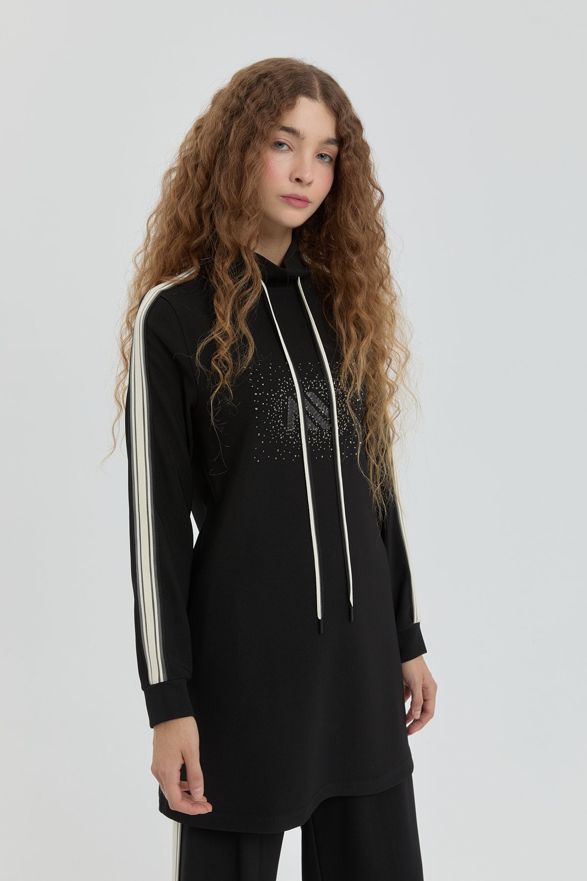 Logo Knitted Pants Tunic Set - Black