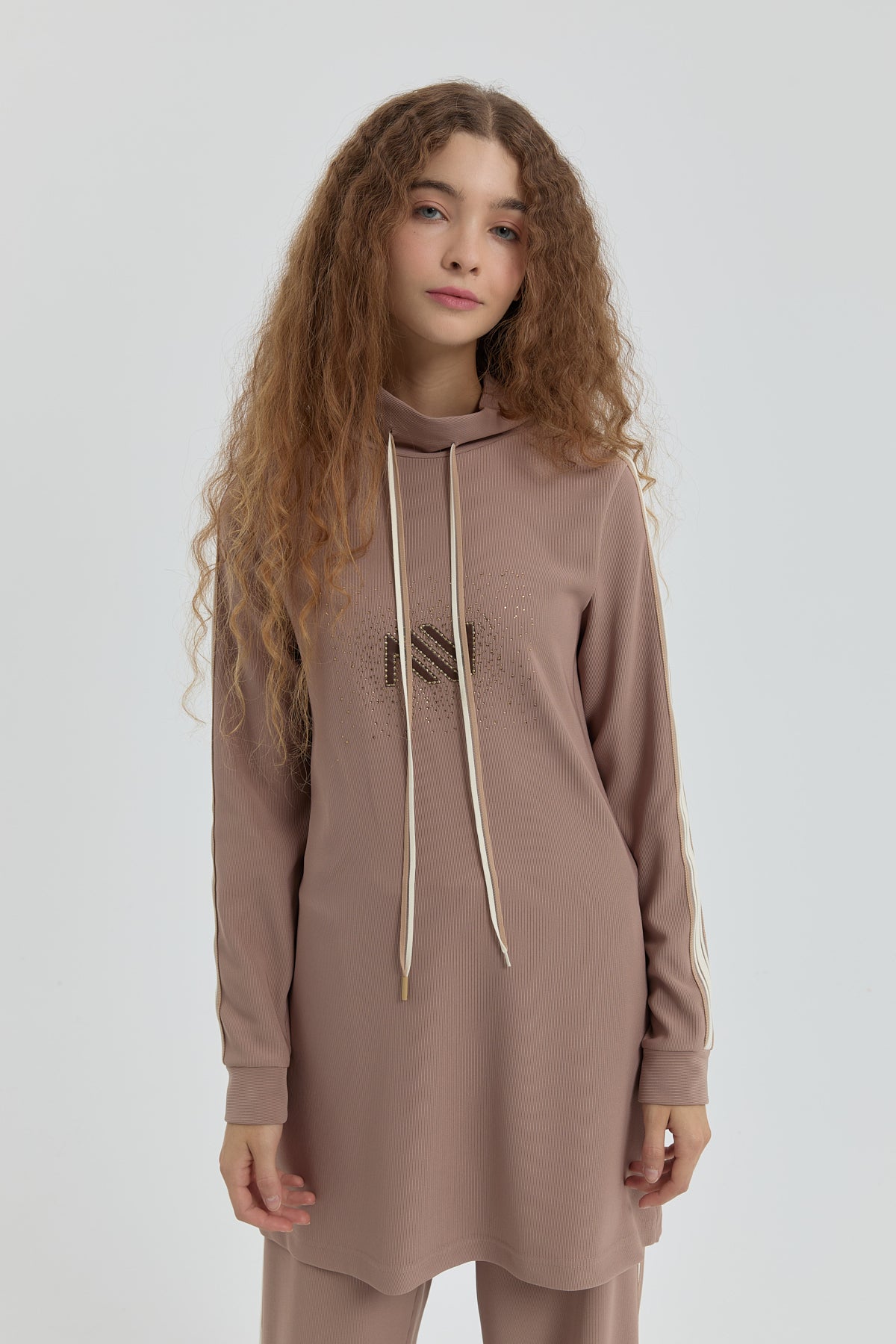 Logo Knitted Pants Tunic Set - Mink