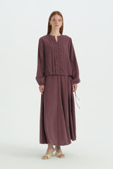 Lyocell Skirt Shirt Set - Plum