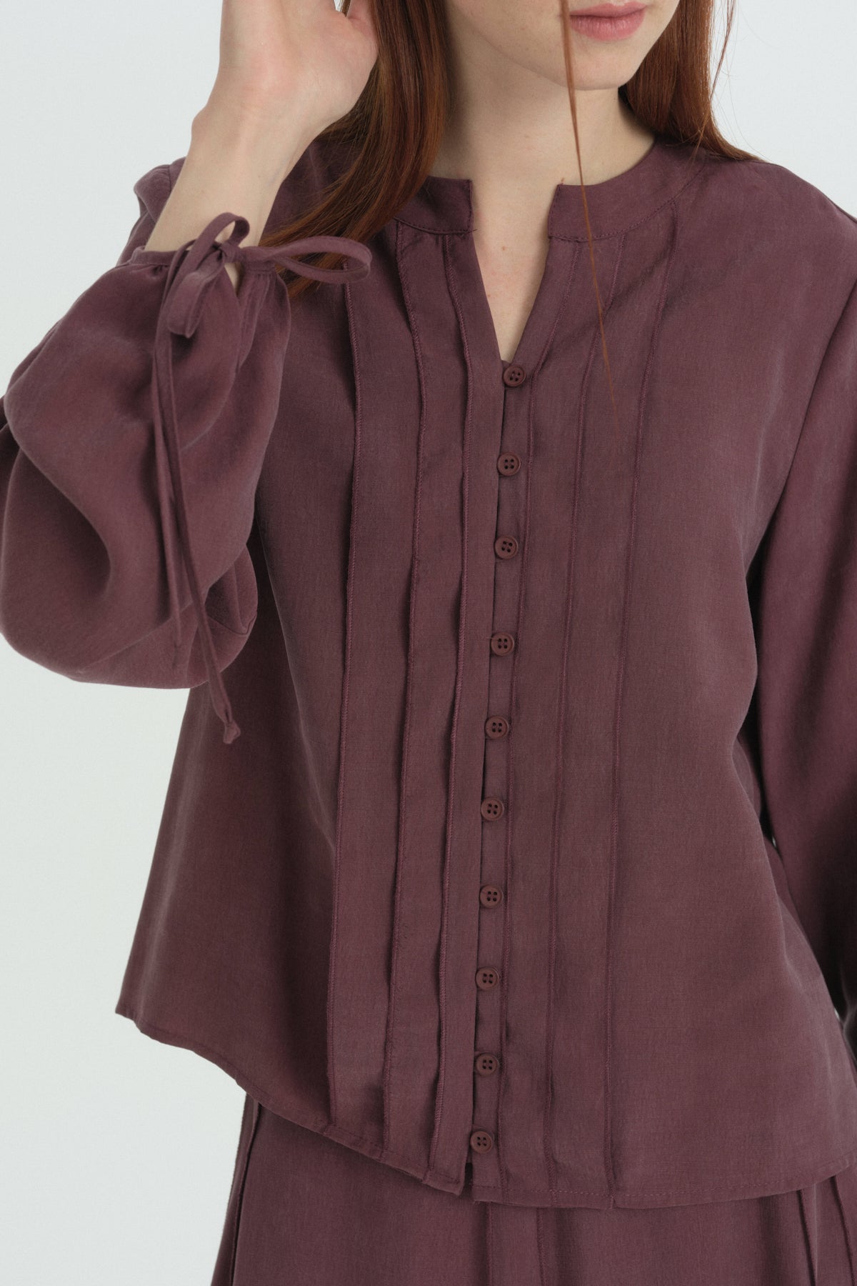 Lyocell Skirt Shirt Set - Plum