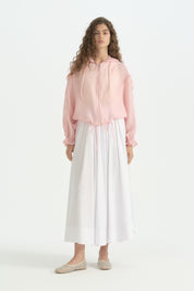 Lyocell Fırfırlı Kapşonlu Ceket - Pembe