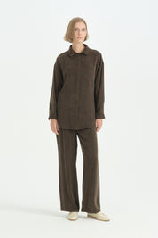 Lyocell Pantolon Tunik Takım - Kahve
