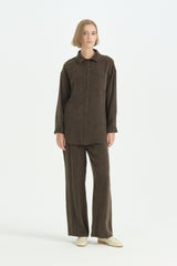 Lyocell Pantolon Tunik Takım - Kahve