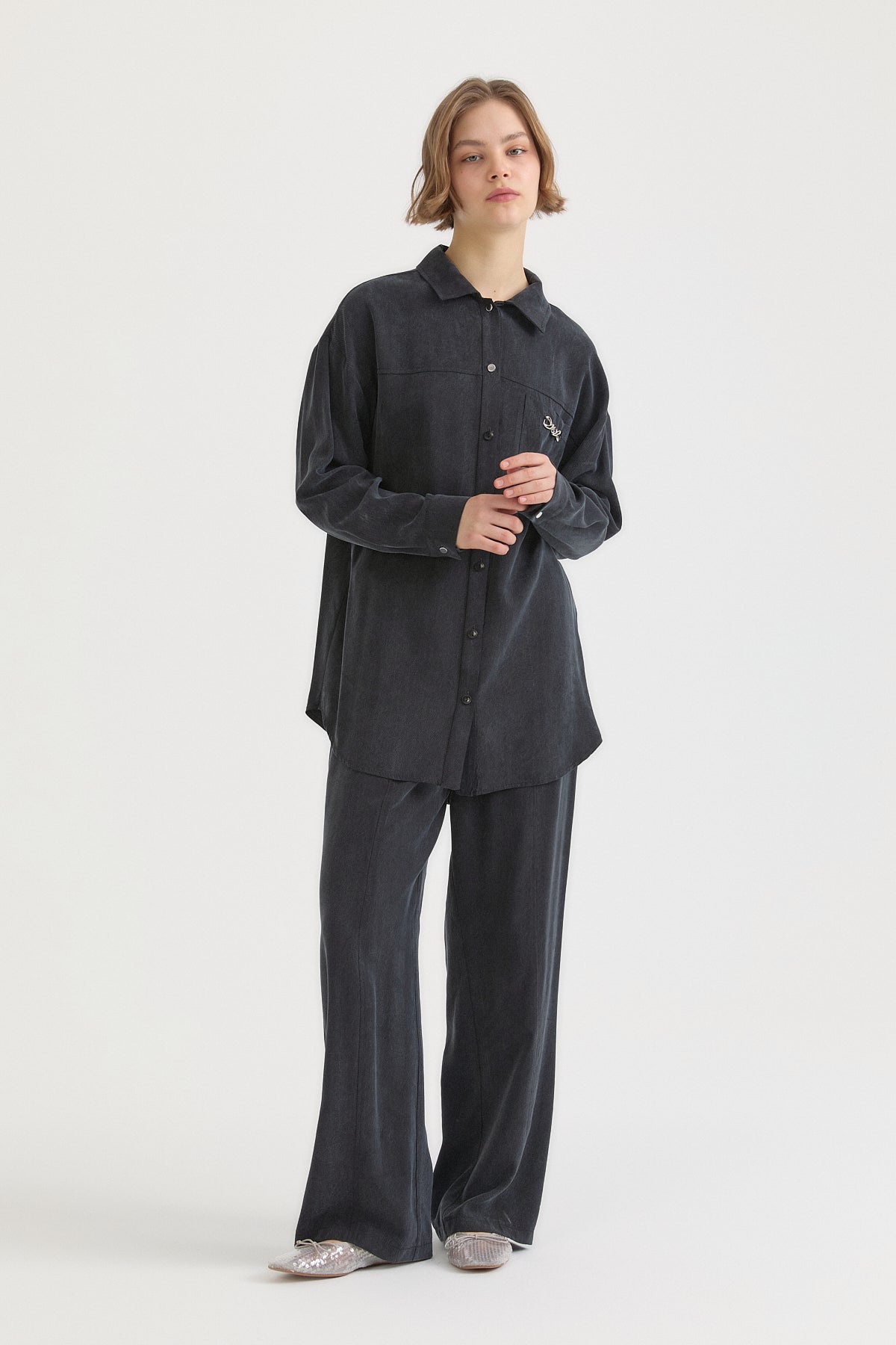 Lyocell Pantolon Tunik Takım - Siyah
