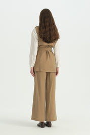 Lyocell Yelek Pantolon Takım - Camel