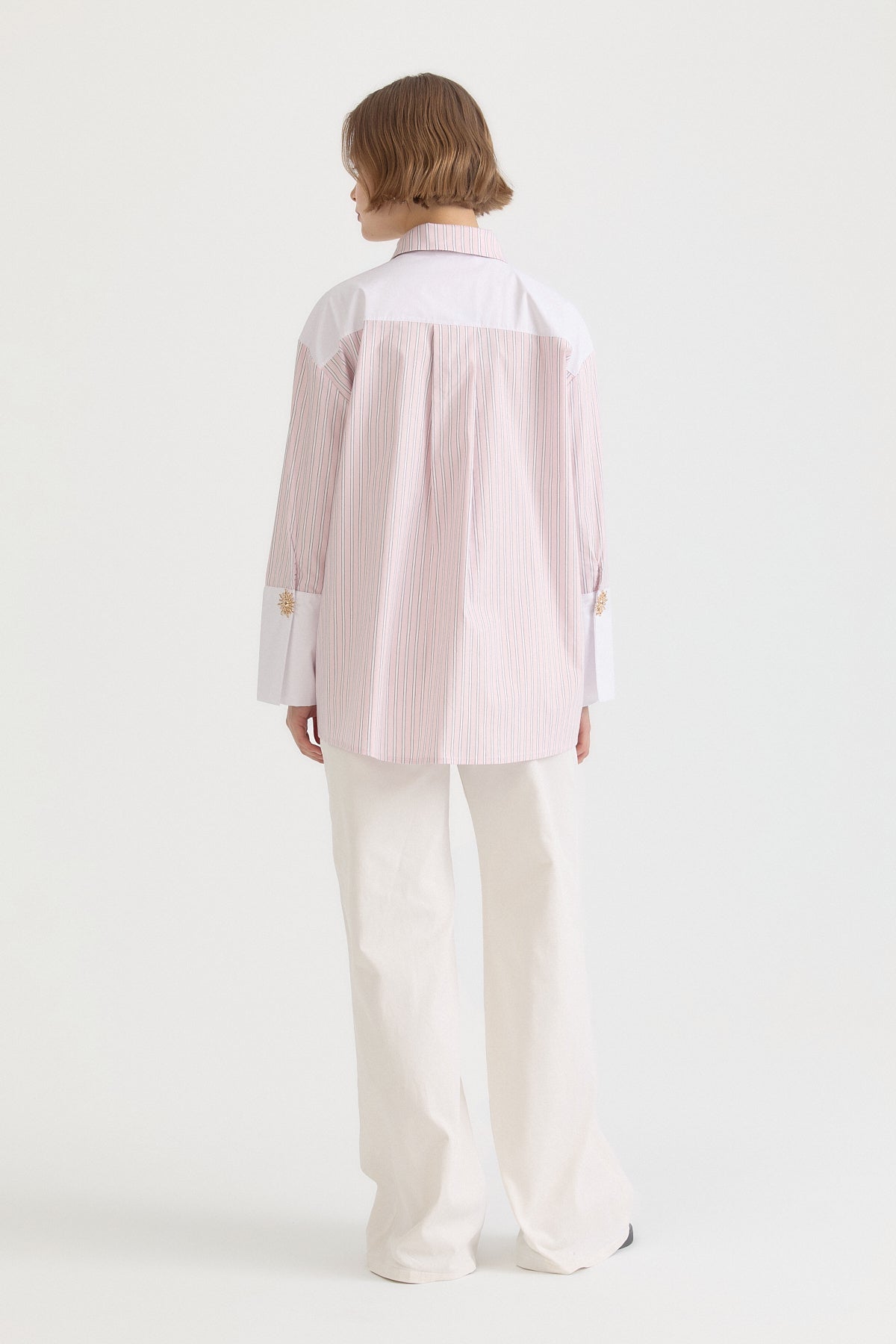 Cuff Detail Striped Cotton Tunic - Pink