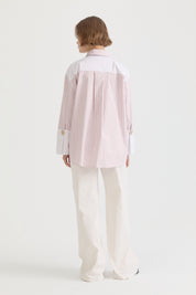 Cuff Detail Striped Cotton Tunic - Pink