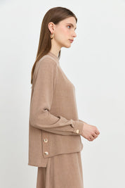 Skirt and Blouse Set with Metal Accessory Details - Camel