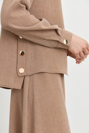 Skirt and Blouse Set with Metal Accessory Details - Camel