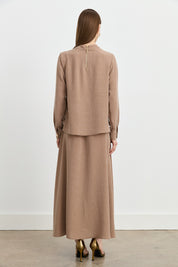 Skirt and Blouse Set with Metal Accessory Details - Camel