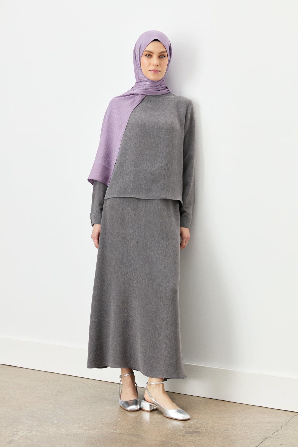 Skirt and Blouse Set with Metal Accessory Detail - Anthracite