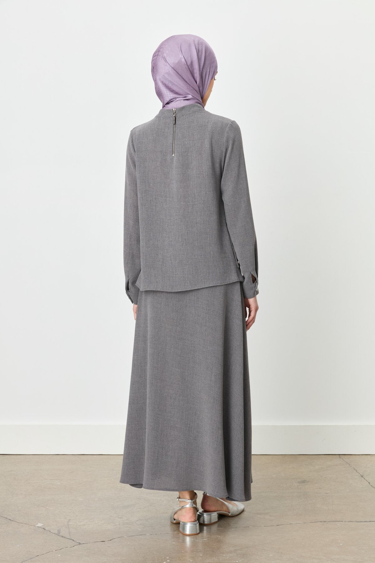 Skirt and Blouse Set with Metal Accessory Detail - Anthracite