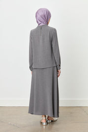 Skirt and Blouse Set with Metal Accessory Detail - Anthracite