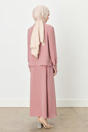 Skirt and Blouse Set with Metal Accessory Details - Rose Pink