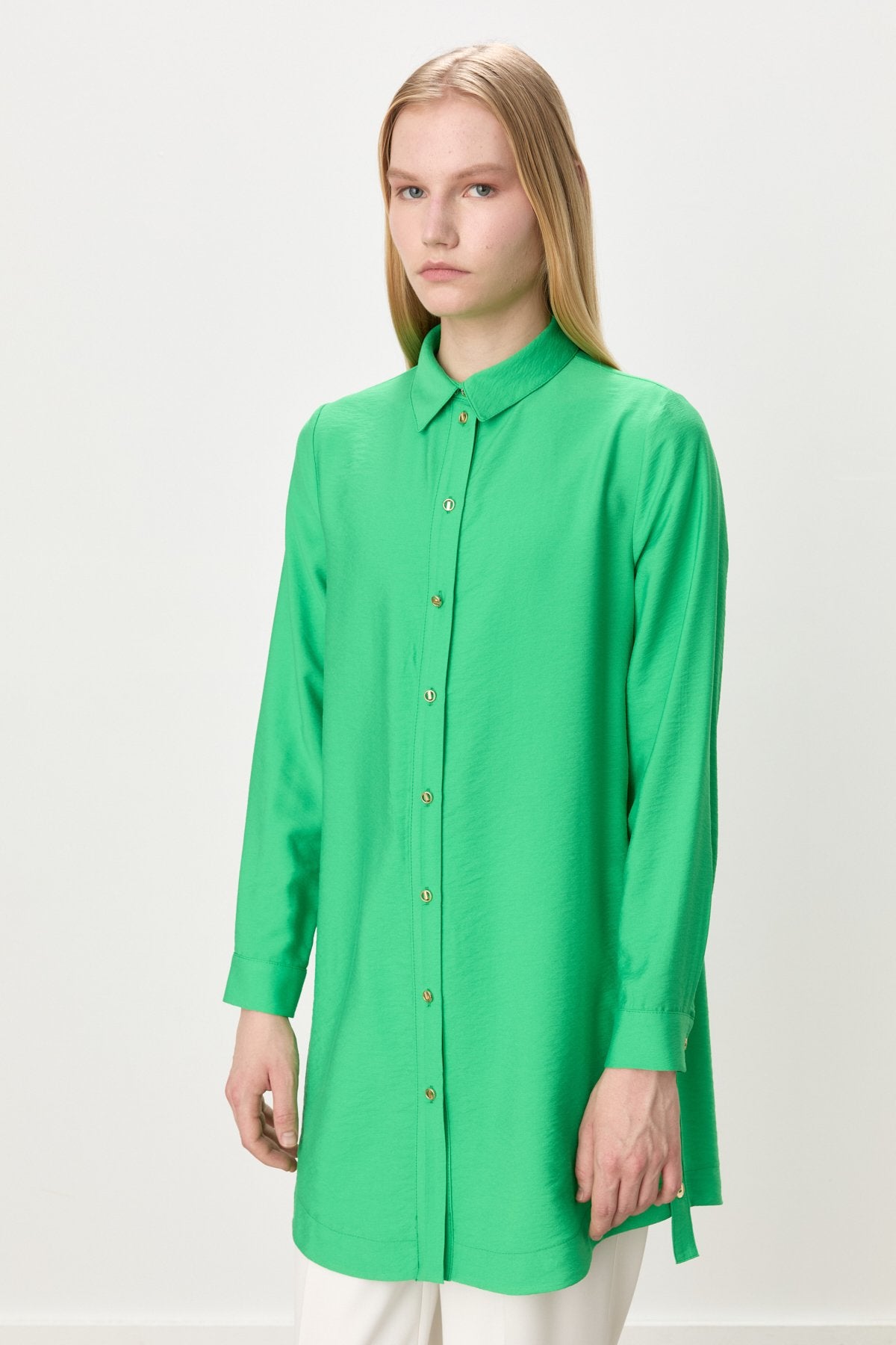 Metal Aksesuar Detaylı Tencel Karışım Tunik - Benetton Yeşili
