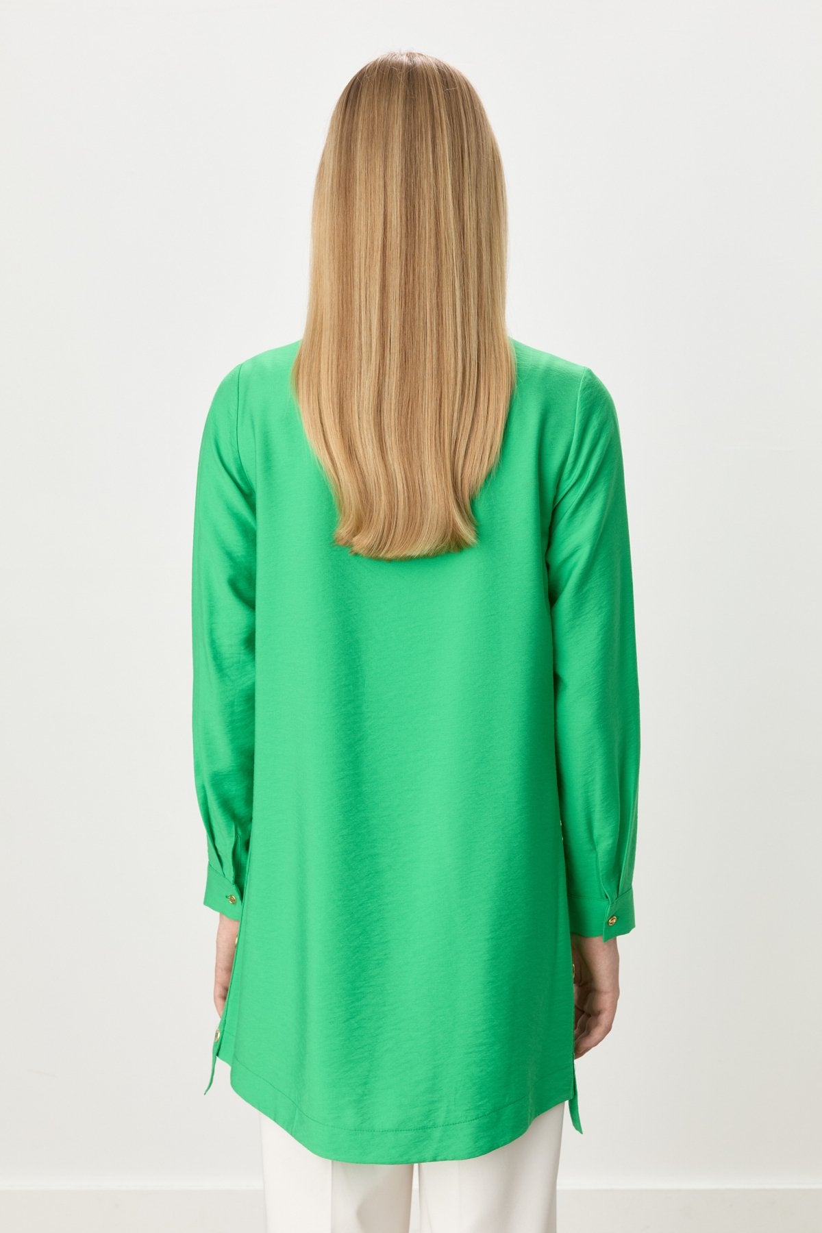 Metal Aksesuar Detaylı Tencel Karışım Tunik - Benetton Yeşili