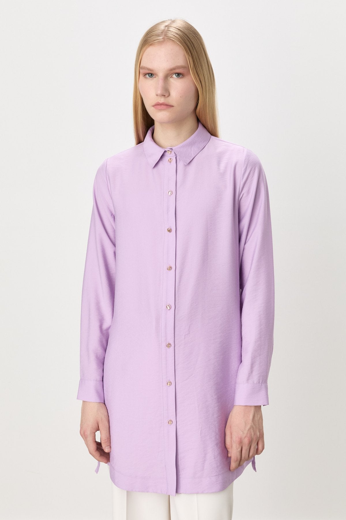 Metal Aksesuar Detaylı Tencel Karışım Tunik - Lila