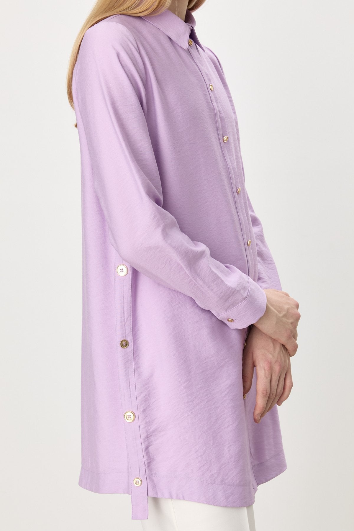 Tencel Blend Tunic with Metal Accessory Details - Lilac