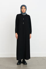 Abaya with Metal Accessories - Black