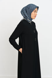 Abaya with Metal Accessories - Black