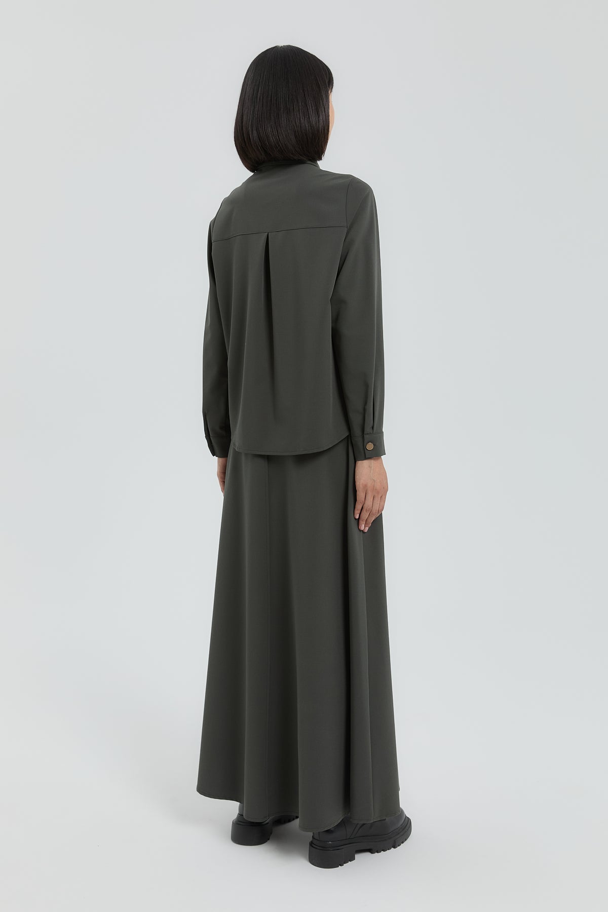 Shirt and Skirt Set with Metal Accessories - Khaki