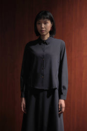 Shirt and Skirt Set with Metal Accessories - Navy Blue