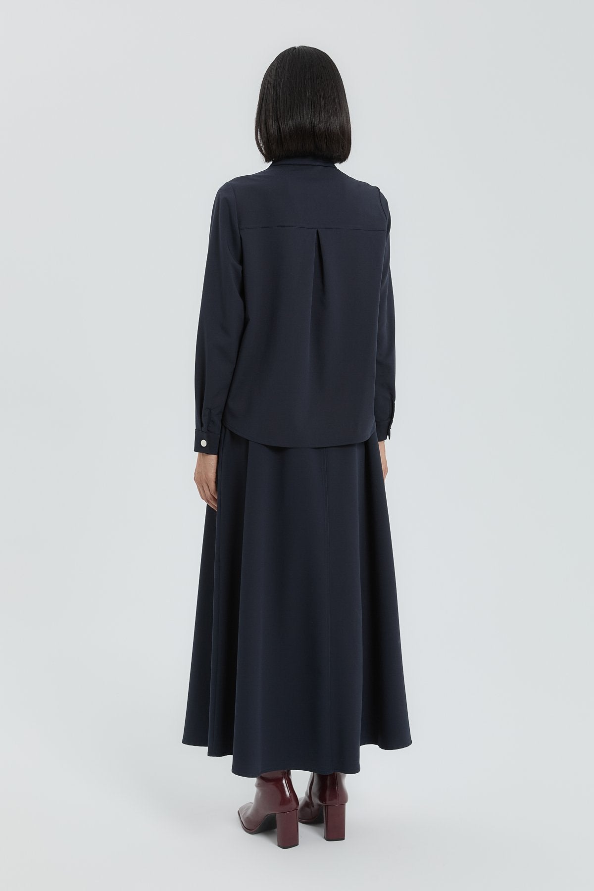 Shirt and Skirt Set with Metal Accessories - Navy Blue
