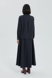 Shirt and Skirt Set with Metal Accessories - Navy Blue