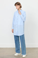 Cotton Tunic with Metal Accessory Shirt Collar - Light Blue