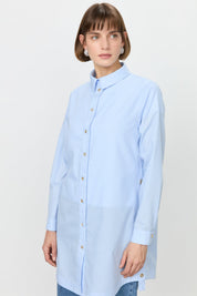 Cotton Tunic with Metal Accessory Shirt Collar - Light Blue