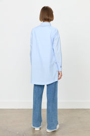 Cotton Tunic with Metal Accessory Shirt Collar - Light Blue
