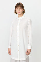 Cotton Tunic with Metal Accessory Shirt Collar - Ecru