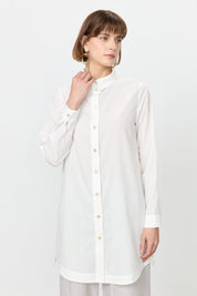Cotton Tunic with Metal Accessory Shirt Collar - Ecru