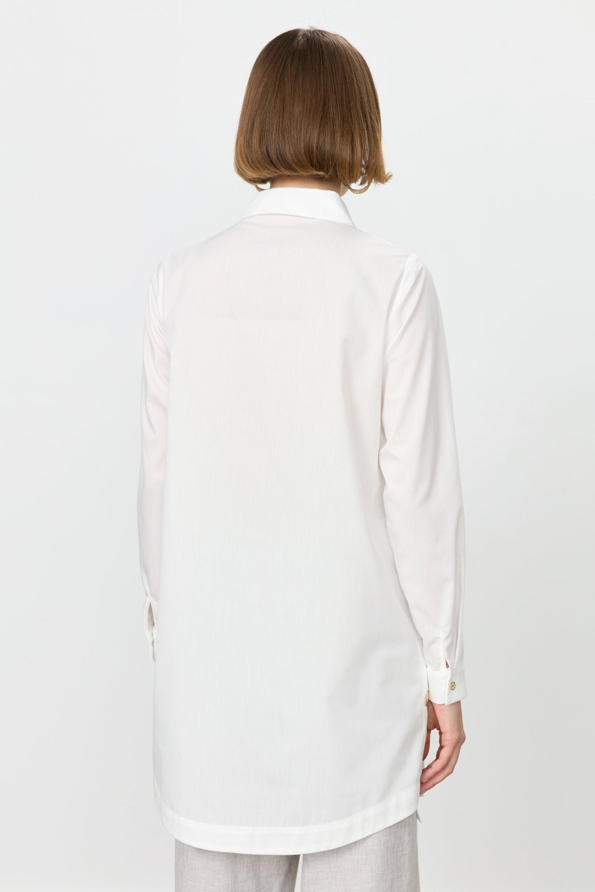 Cotton Tunic with Metal Accessory Shirt Collar - Ecru