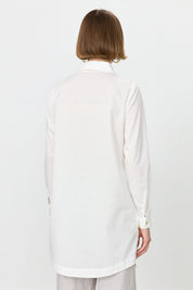 Cotton Tunic with Metal Accessory Shirt Collar - Ecru